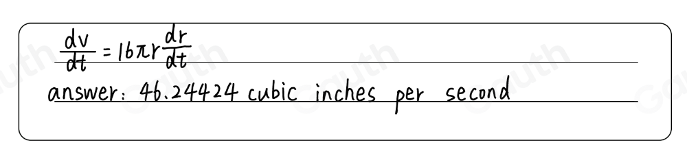 Solved: The volume of a cylinder of height 8 inches and radius r inches ...