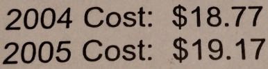 2004 Cost: $18.77
2005 Cost: $19.17