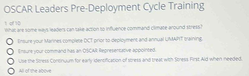 OSCAR Leaders Pre-Deployment Cycle Training 1 of 10 What are some ways ...