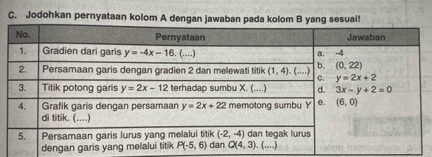 Jodohkan pernyataan kolom A dengan