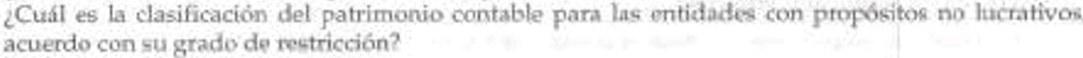 Cuál es la clasificación del patrimonio contable para las entidades con propósitos no lucrativos 
acuerdo con su grado de restricción?