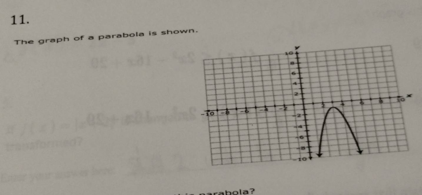 The graph of a parabola is shown. 
rabola?