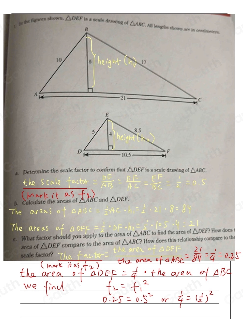 Solved: in the figures shown, DEF is a scale drawing of a Determine the ...