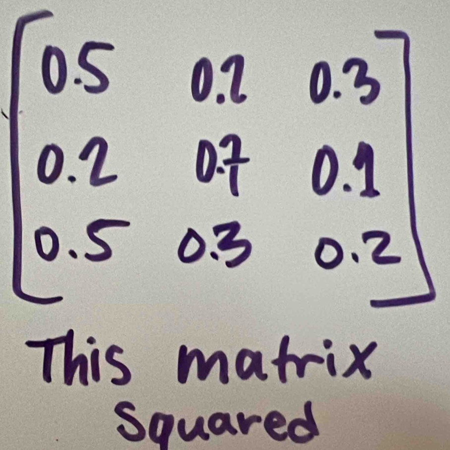 0. S
0. 1 0. 3
0. 2
0. 1
0. S 0.3 0. 2
This matrix 
Squared