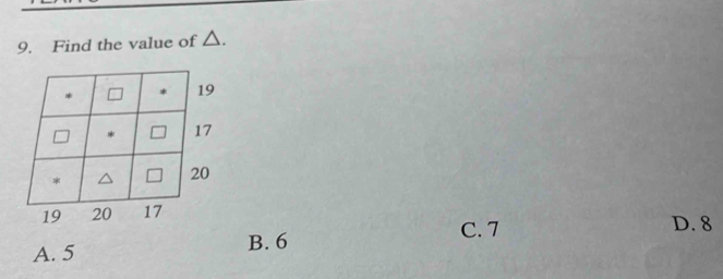 Find the value of △.
D. 8
C. 7
B. 6
A. 5