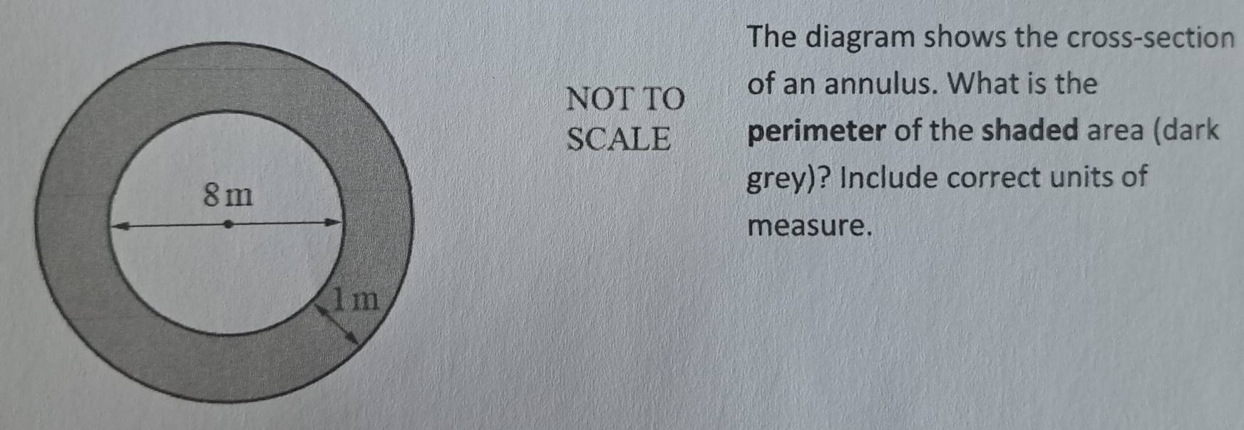 Solved: The diagram shows the cross-section NOT TO of an annulus. What ...