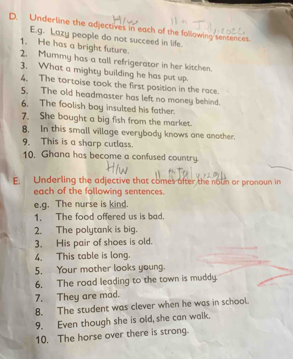 Solved: Underline the adjectives in each of the following sentences. E ...