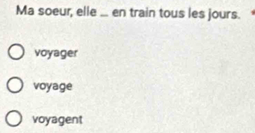 Ma soeur, elle ... en train tous les jours.
voyager
voyage
voyagent