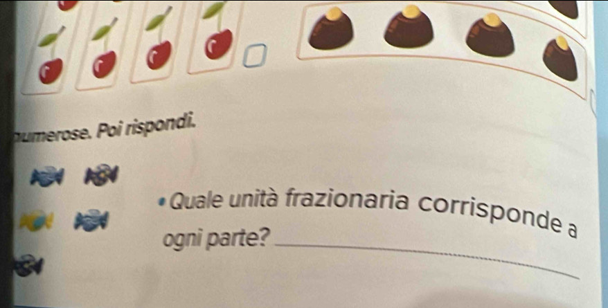 numerose. Poi rispondi. 
* Quale unità frazionaria corrisponde a 
ogni parte?_