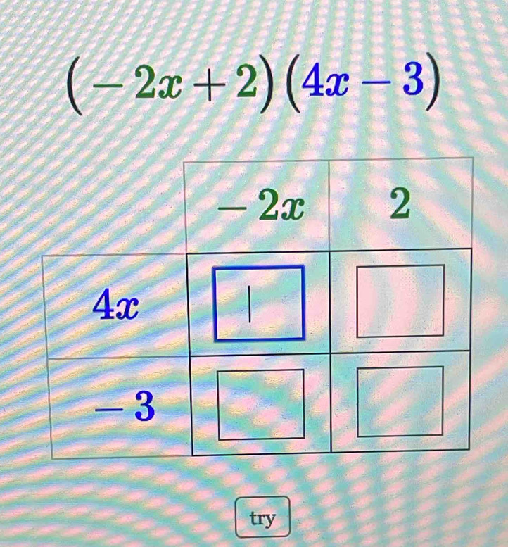 (-2x+2)(4x-3)
try