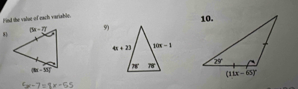 Find the value of each variable.
8)
9)