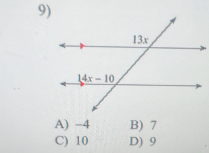 A) −4 B) 7
C) 10 D) 9