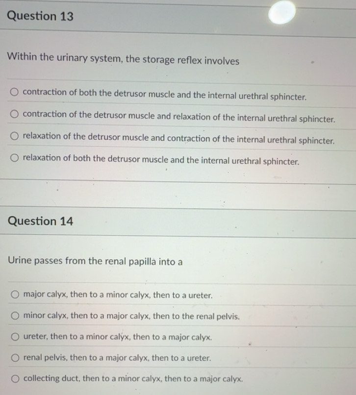 Solved: Within the urinary system, the storage reflex involves ...