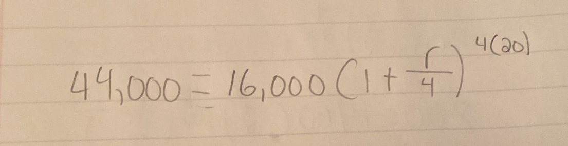 44,000=16,000(1+ r/4 )^4(20)