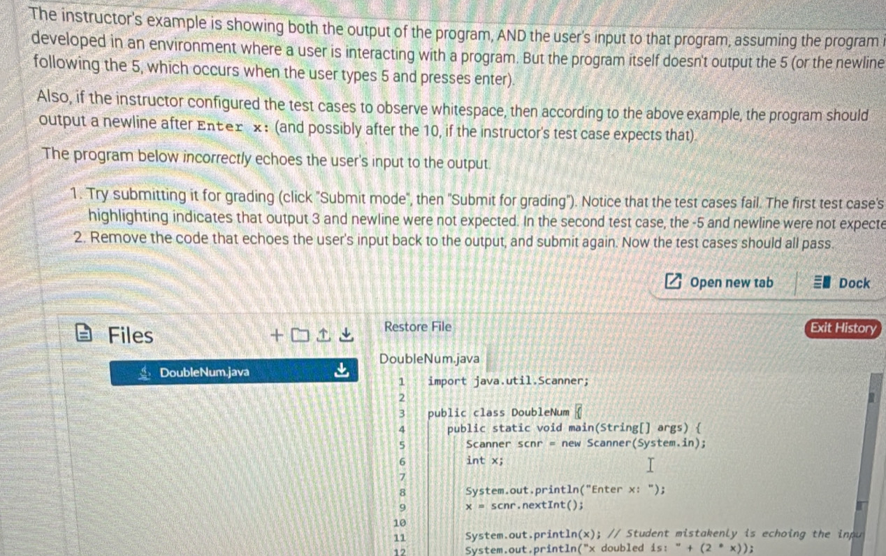 Solved: The instructor's example is showing both the output of the ...