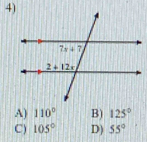 A) 110° B) 125°
C) 105° D) 55°