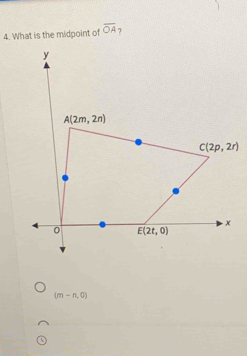 What is the midpoint of overline OA ?
(m-n,0)