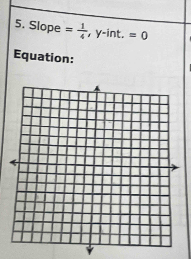 Slope = 1/4 , y-int.=0
Equation: