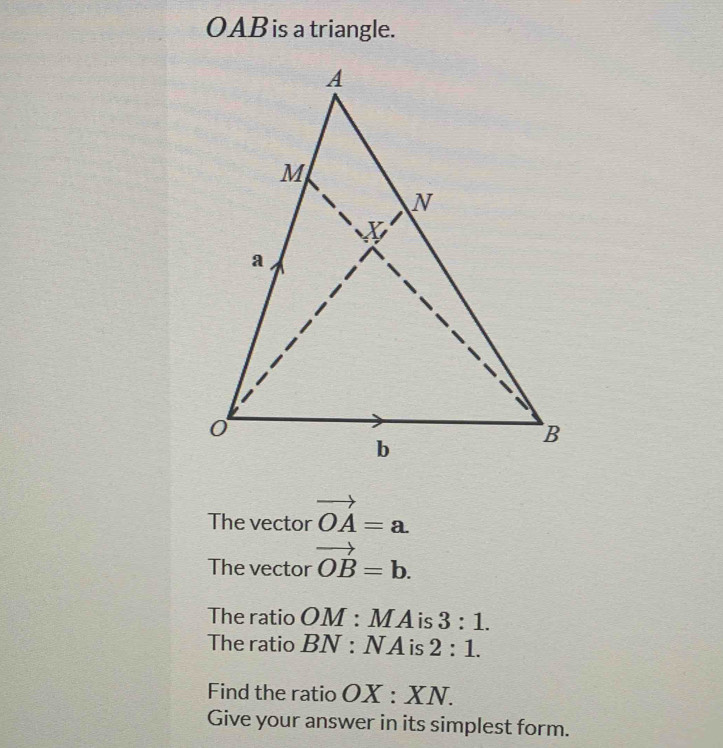Solved: OAB is a triangle. The vector vector OA=a. The vector vector OB ...