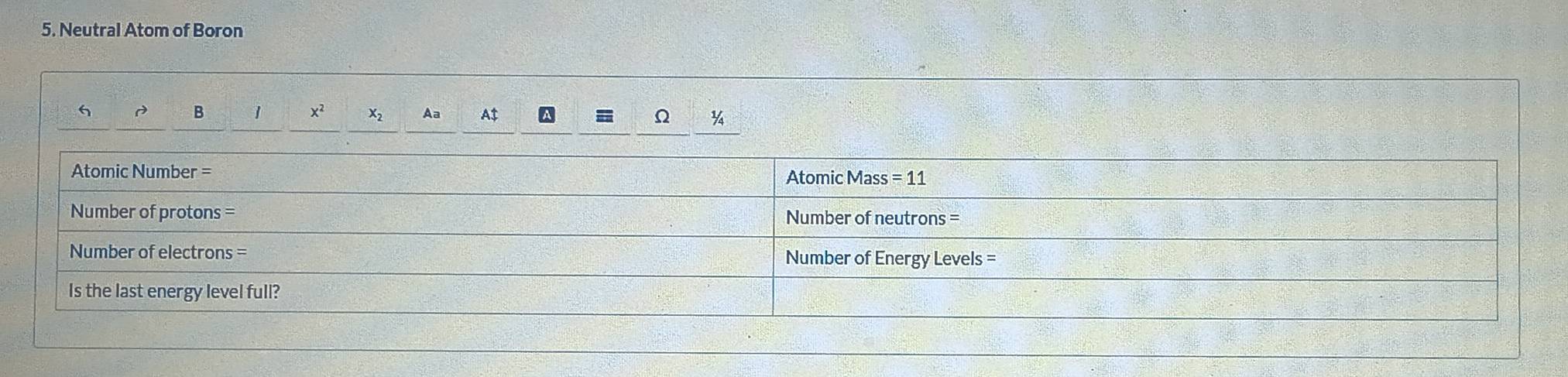 Neutral Atom of Boron
6 D B 1 x^2 x_2 Aa A$ A = Ω ¾