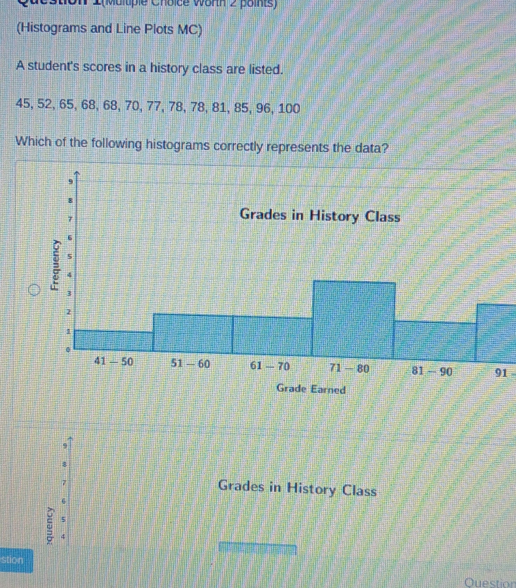 1(Multiple Choice Worth 2 points) (Histograms and Line Plots MC) A ...