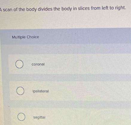 Solved: A scan of the body divides the body in slices from left to ...