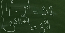 beginarrayl 4^x· 2^x=32 2^(3x-1)=32endarray.