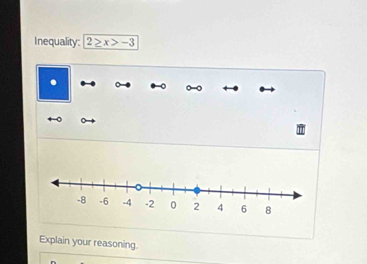 Inequality: 2≥ x>-3. 
。 
Explain your reasoning.