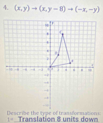 (x,y)to (x,y-8)to (-x,-y)
1^(st) Translation 8 units down