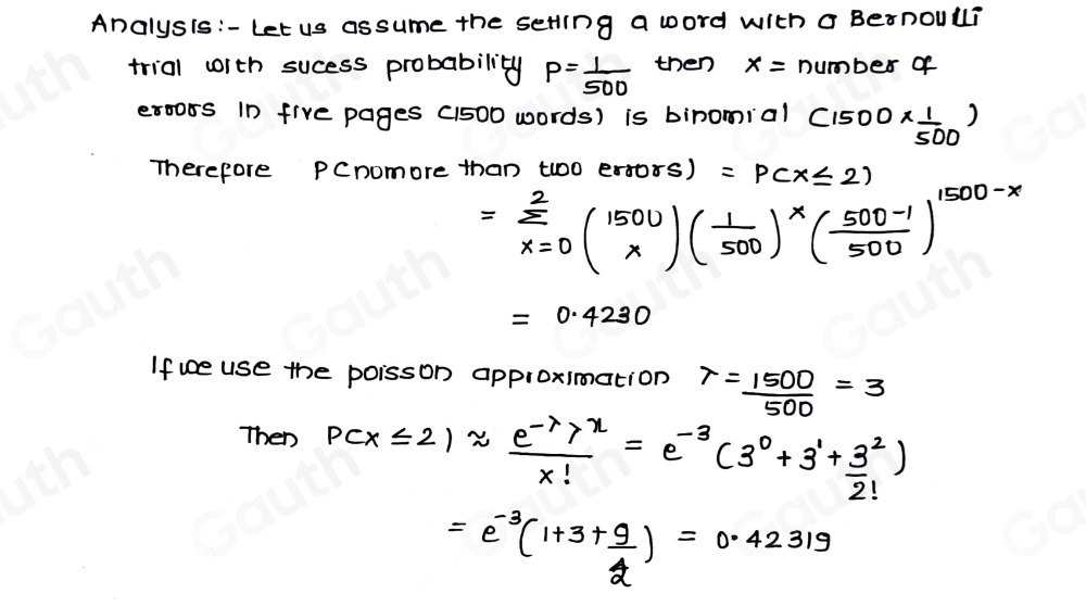 Solved: A typesetter, on the average, makes one error in every 500 ...