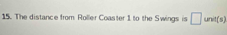 The distance from Roller Coaster 1 to the Swings is □ unit(s)