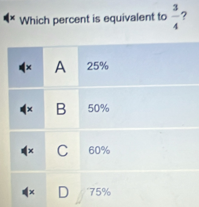 Which percent is equivalent to  3/4  ?