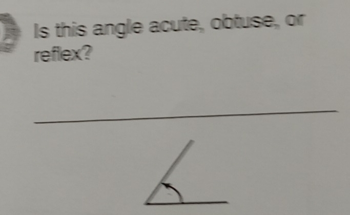 Is this angle acute, obtuse, or 
reflex? 
_ 
_ 
_