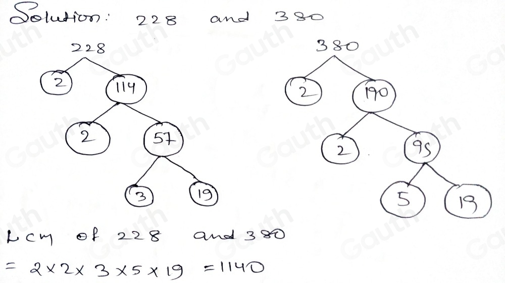 Solved: The prime factor trees for 228 and 380 are shown below. Use the ...