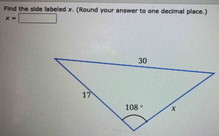 Find the side labeled x. (Round your answer to one decimal place.)
x=□