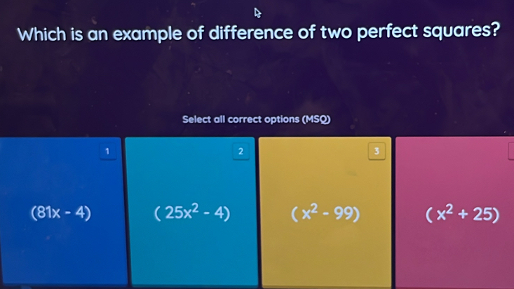 Solved: Which is an example of difference of two perfect squares ...