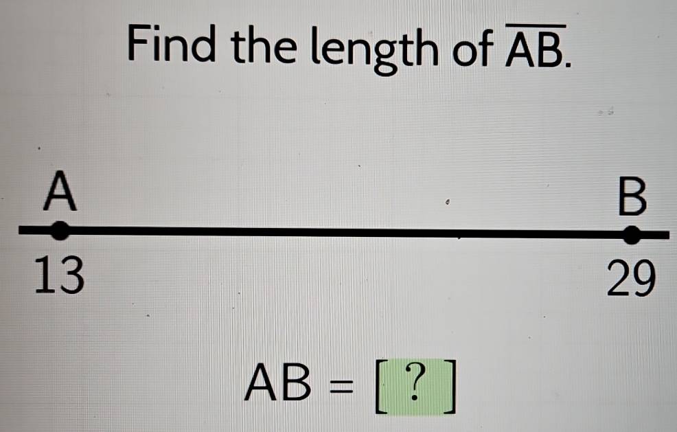 Find the length of overline AB.
AB= 23° |' ? 1