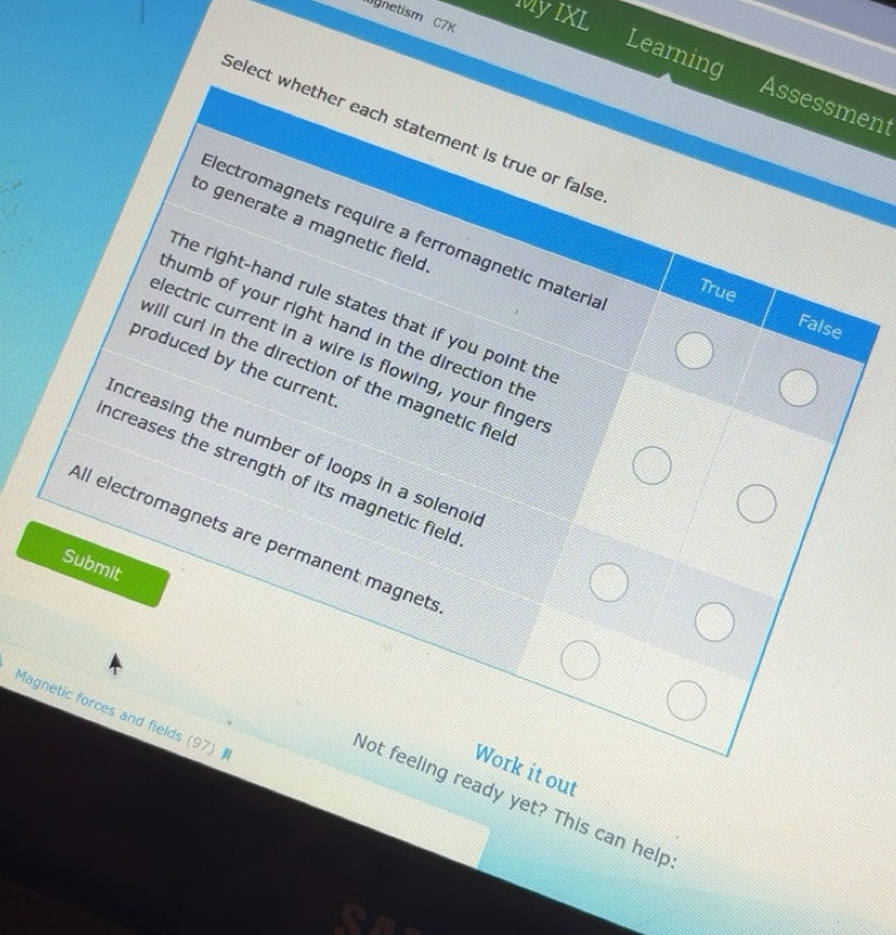 Solved: My IXL gnetism C7K Learning Assessment Select whether each ...