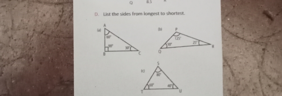 List the sides from longest to shortest.