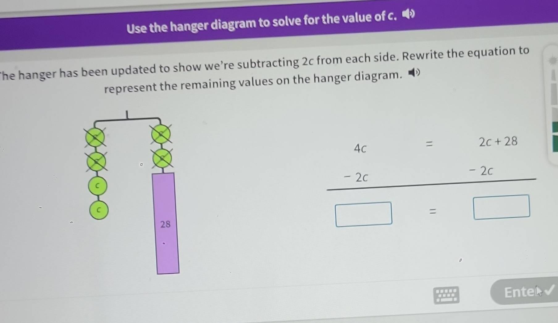 Solved: Use the hanger diagram to solve for the value of c. The hanger ...