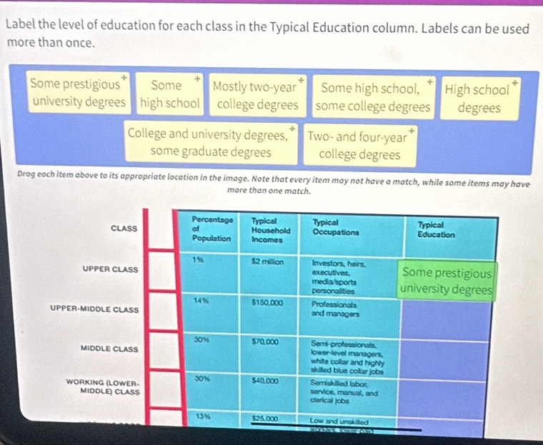 Solved: Label the level of education for each class in the Typical ...
