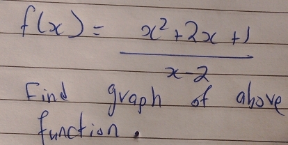 f(x)= (x^2+2x+1)/x-2 
Find graph of above 
function,