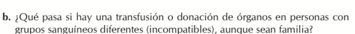 ¿Qué pasa si hay una transfusión o donación de órganos en personas con 
grupos sanguíneos diferentes (incompatibles), aunque sean familia?