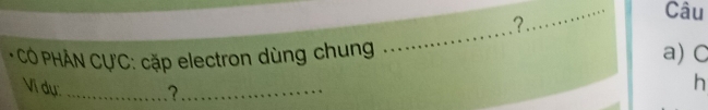 CÓ PHẢN CỤ'C: cặp electron dùng chung 
_ 
a) C
Vị dự: _?_
h