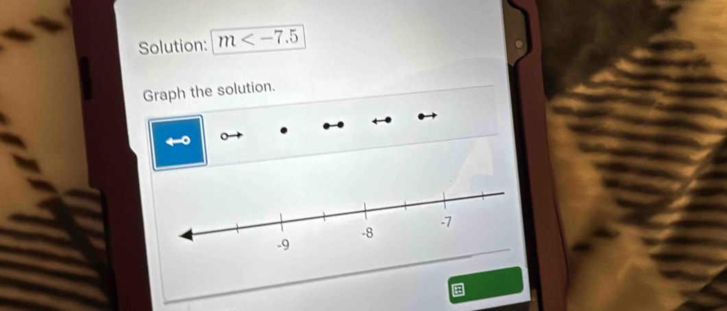 Solution: m
Graph the solution. 
o