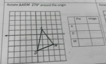 Rotate △ ADM 270° around the origin Rotal