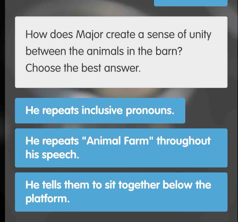 Solved: How does Major create a sense of unity between the animals in ...