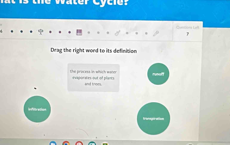Solved: is the water Cycle? Questions Left 7 Drag the right word to its ...