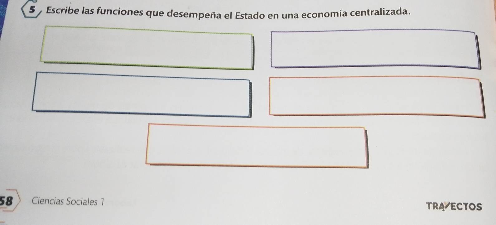 Escribe las funciones que desempeña el Estado en una economía centralizada.
58 Ciencias Sociales 1
TRAECTOS