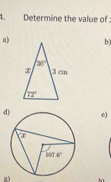 Determine the value of
a)
b)
d
e)
g)
h